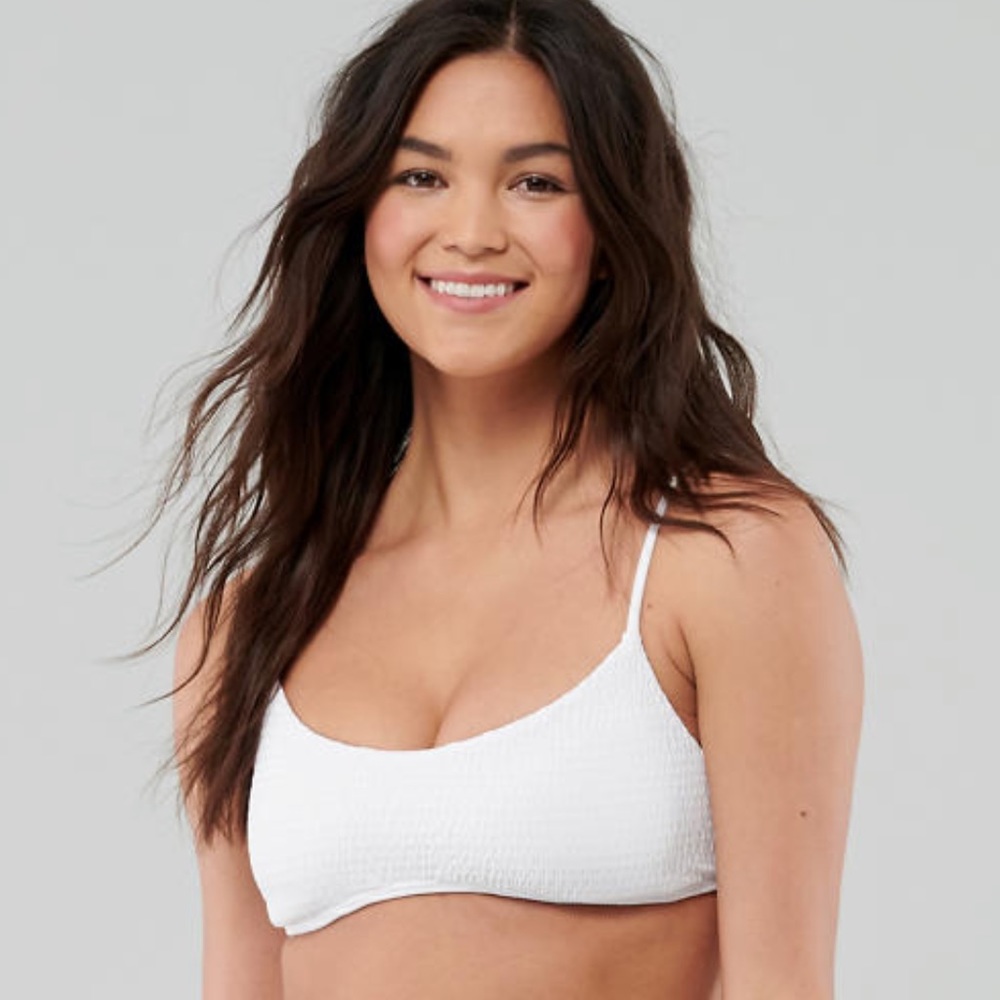 SOLD//Hollister White Smocked Scoop Bikini Top